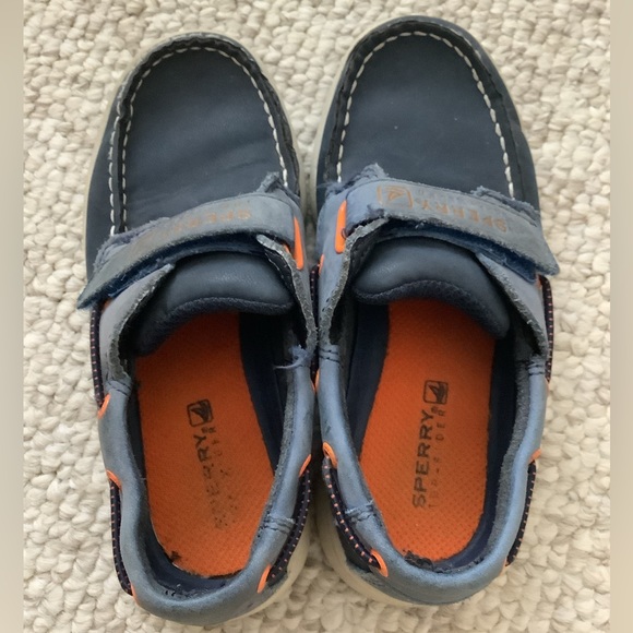 Sperry Topsider Boys Loafers Velcro Dress Shoes Blue Orange White 11.5 - Picture 3 of 6